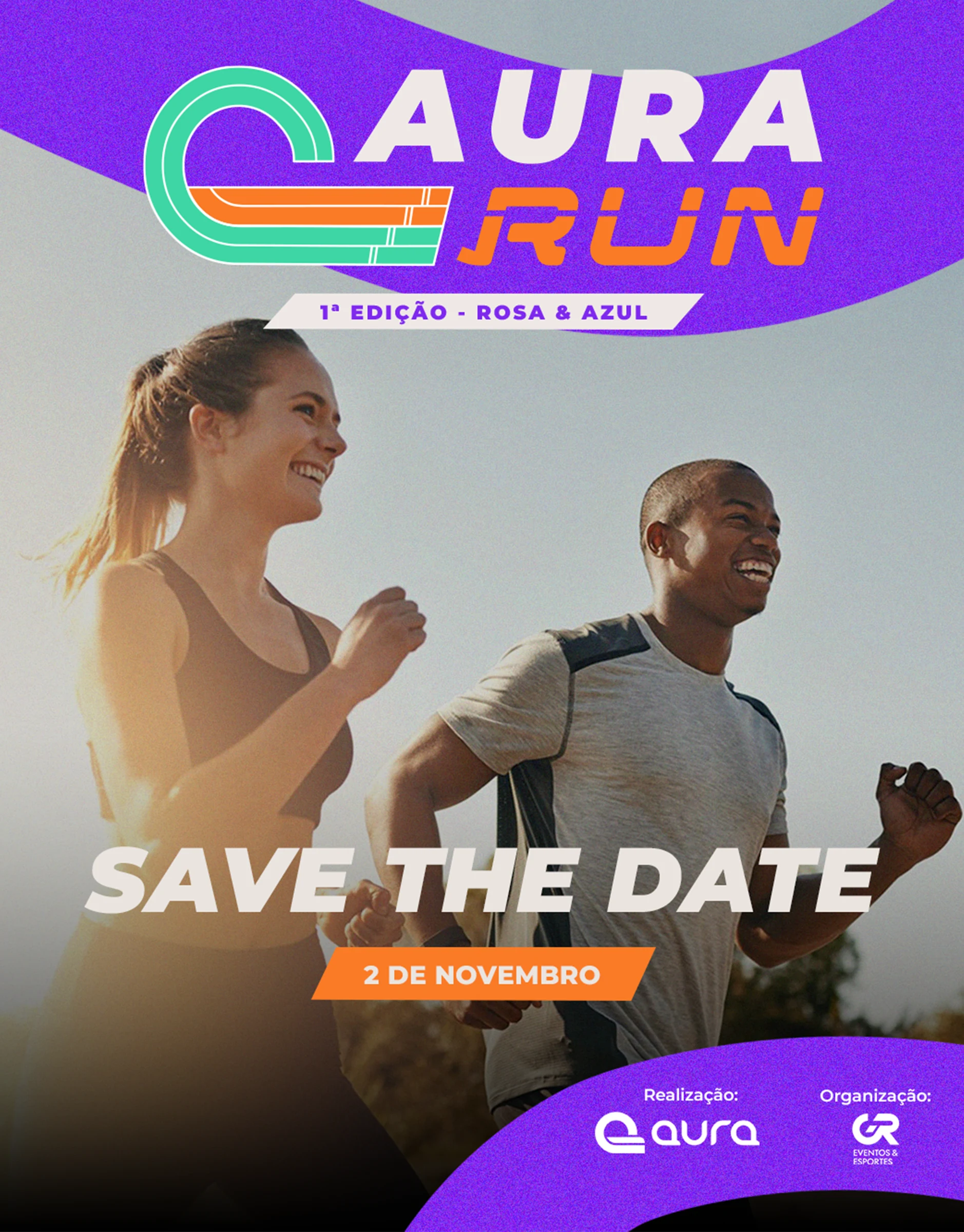 Cartaz Save the Date da corrida Aura Run