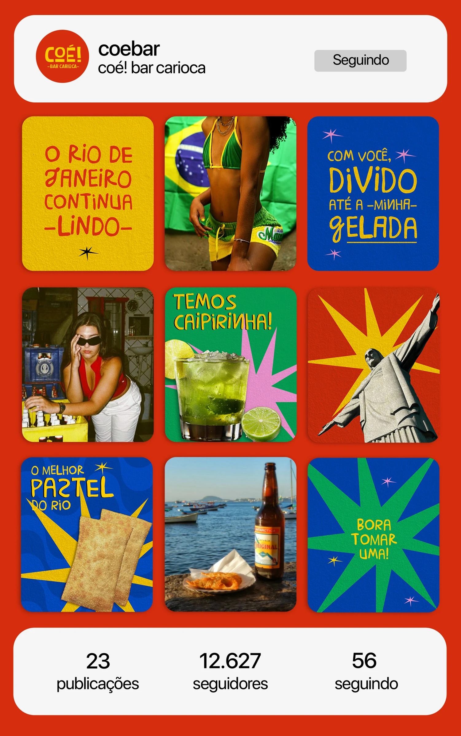 Perfil do Coé Bar com aplicações da identidade nas redes sociais