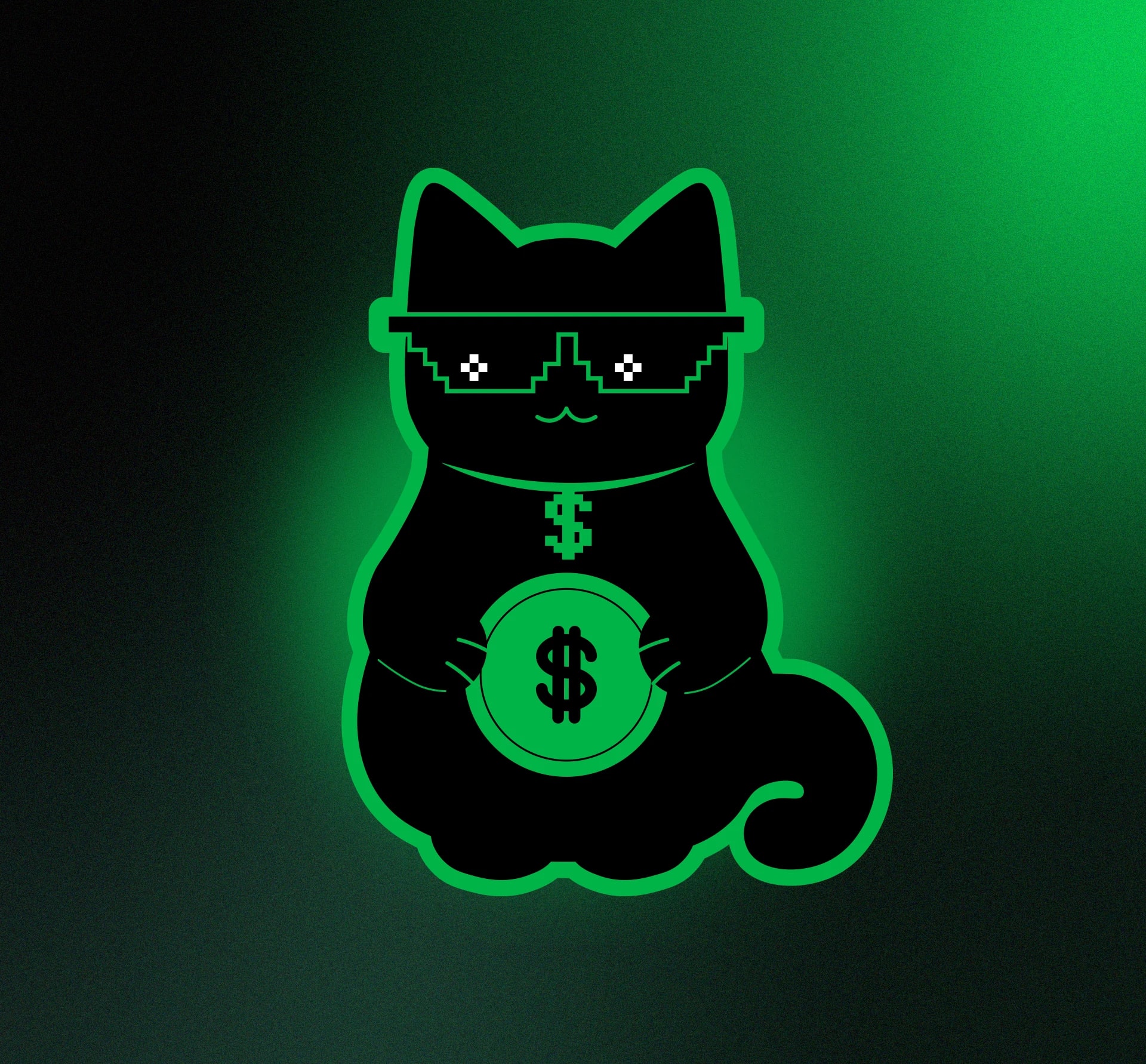 Mascote felino da BotaPix segurando uma moeda