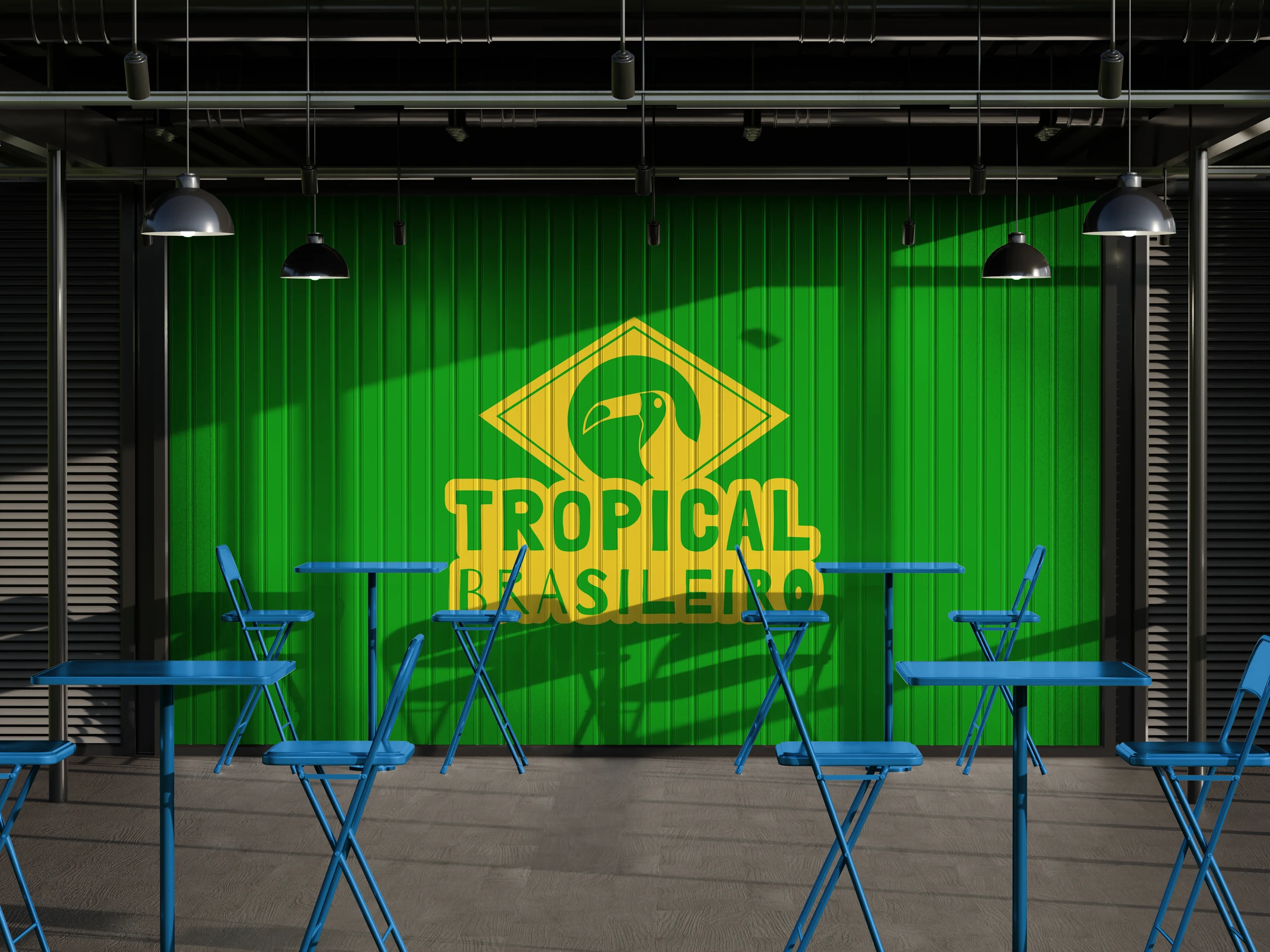 Logotipo Tropical Brasileiro aplicado na parede de um restaurante