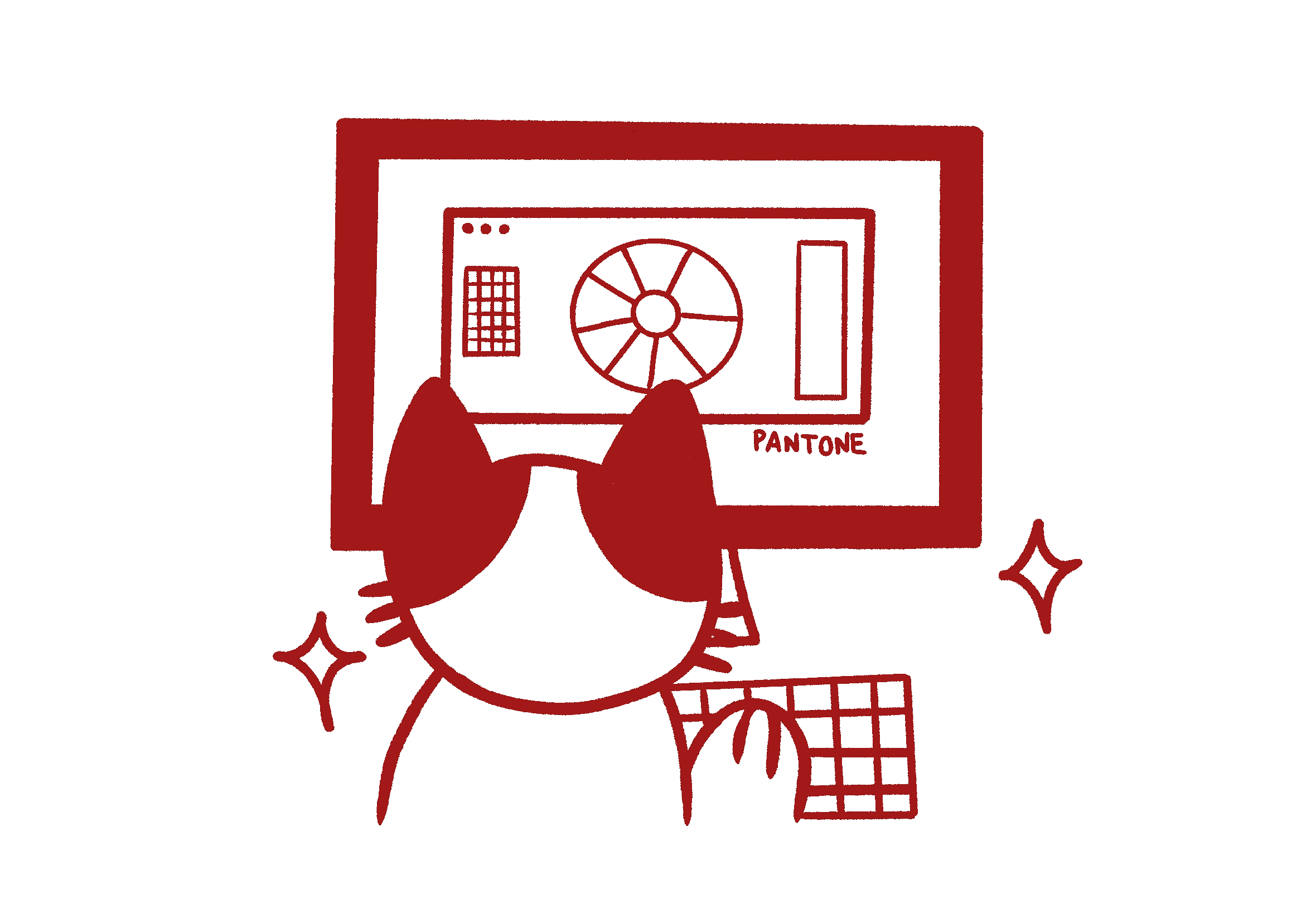 Ilustração de um gatinho trabalhando com Design