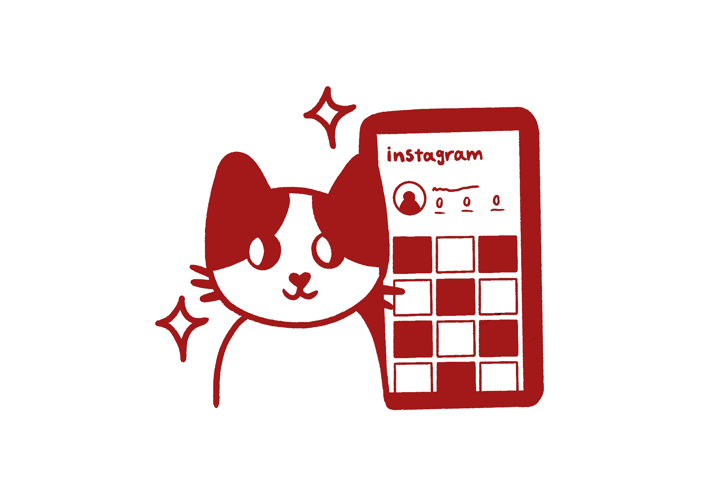 Ilustração de um gatinho vendo Instagram